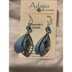 Adajio Earrings Blue Aqua Petal Shiny Silver Grasses Overlay Handmade in USA